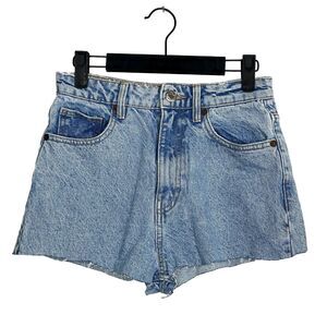 ZARA High Rise Cotton Distressed Raw Hem Cut Off Shorts 5 Pocket Button Zip 4